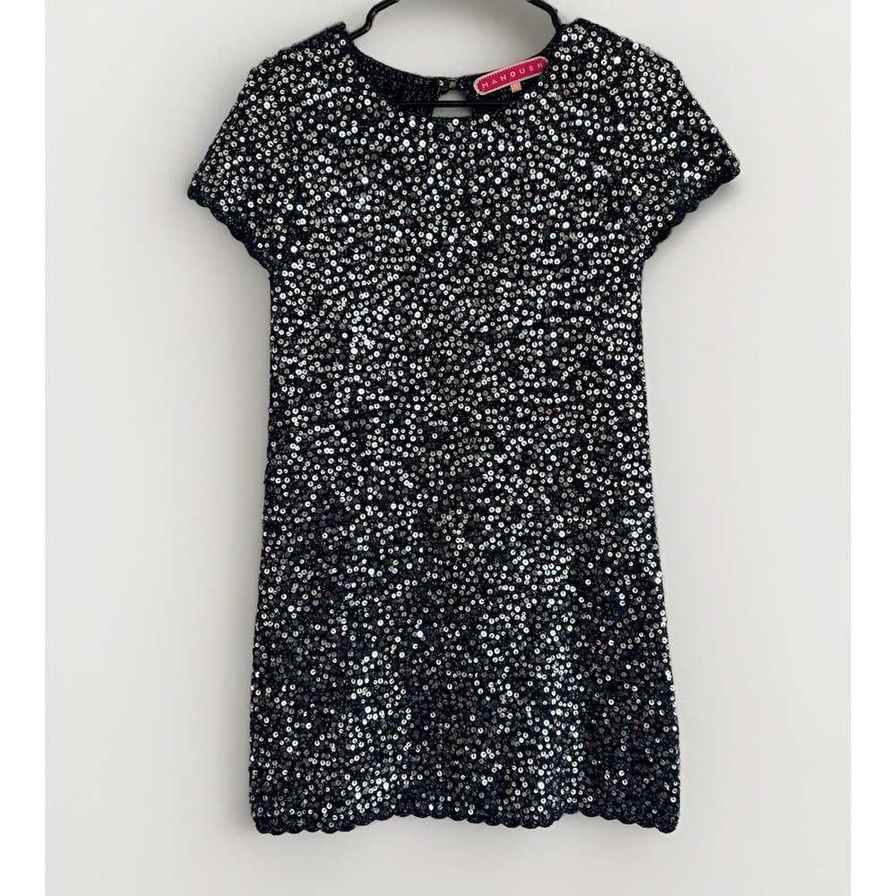 Manoush‎ Blue Wool Knit Sequin Mini Sweater Dress S Party Glam Holiday Retro